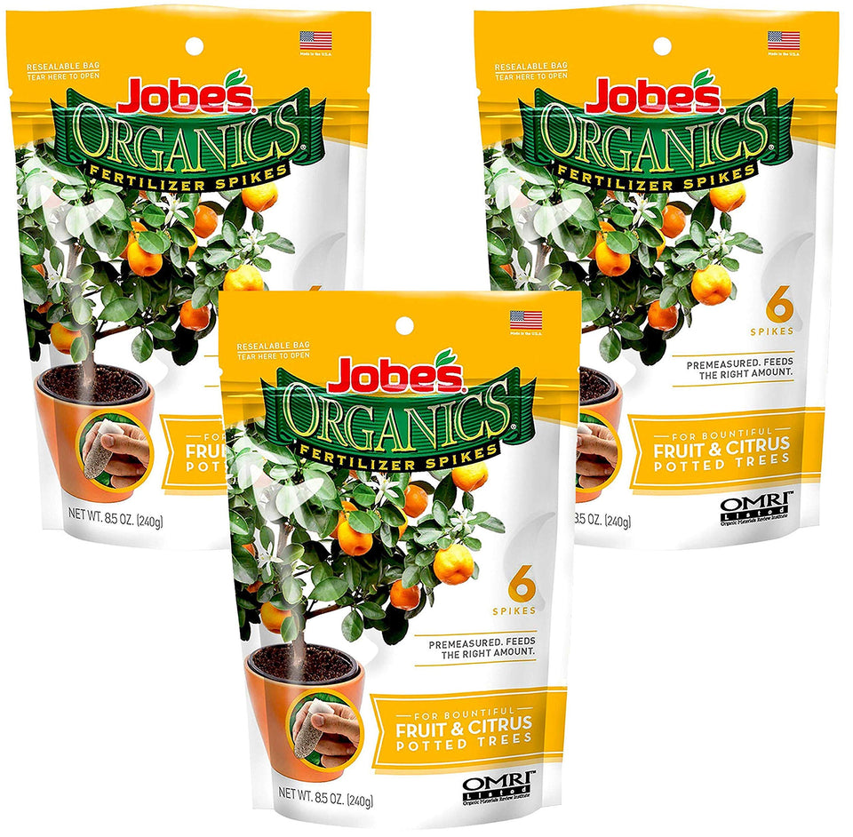Jobe's Organics fertilizer spikes for container fruit trees promote healthy roots and organic nourishment