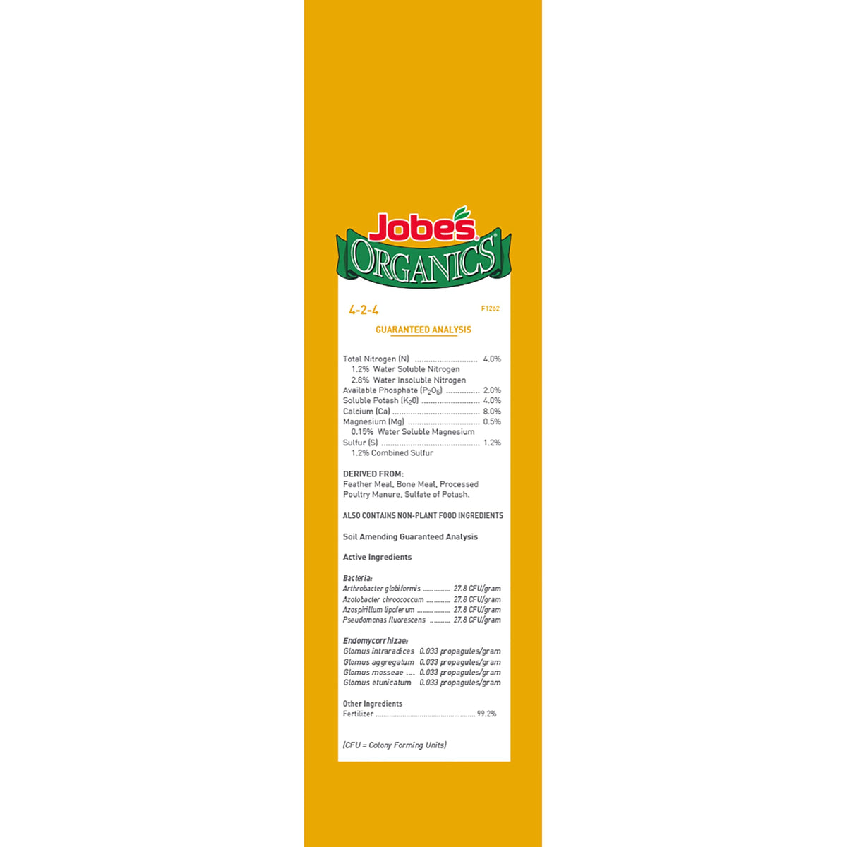 Jobe’s Organics fertilizer label shows 4-2-4 NPK for balanced feeding.