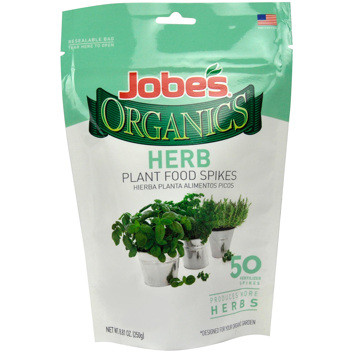 Jobe’s Organics Herb Fertilizer Spikes packaging shown for easy, mess-free herb gardening.