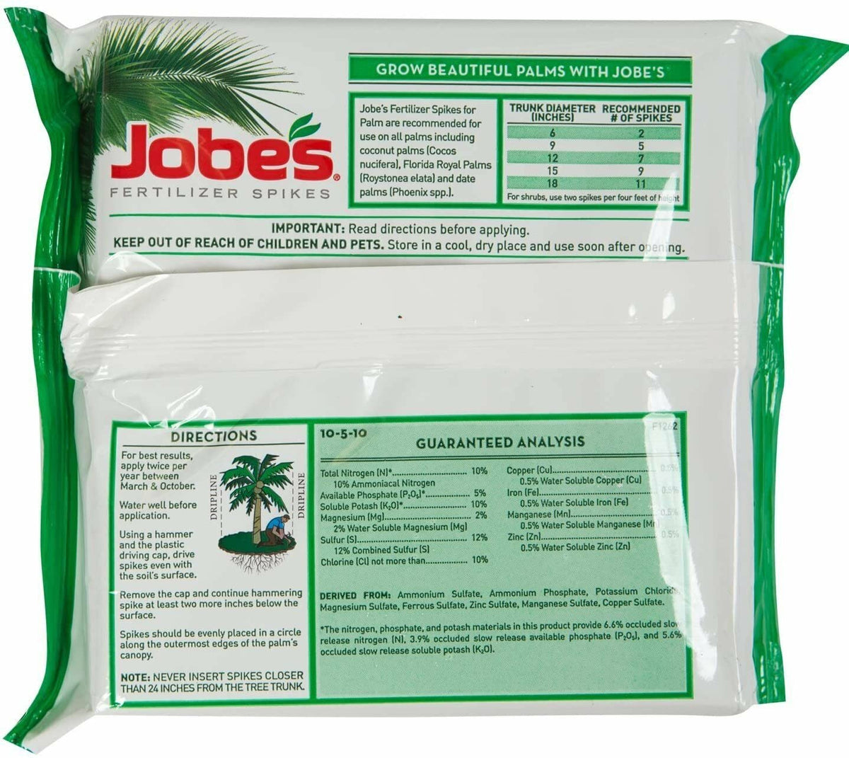 Jobe's Organics Palm FERT Spikes 2-pack shown for easy seasonal application.