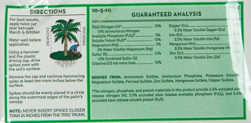 Jobe's Organics Palm FERT Spikes with slow-release formula for minimal mess and runoff.