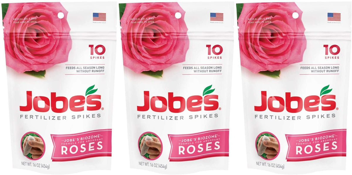 Jobe's Organics Rose Fertilizer Spikes provide slow-release nutrients to rose roots.