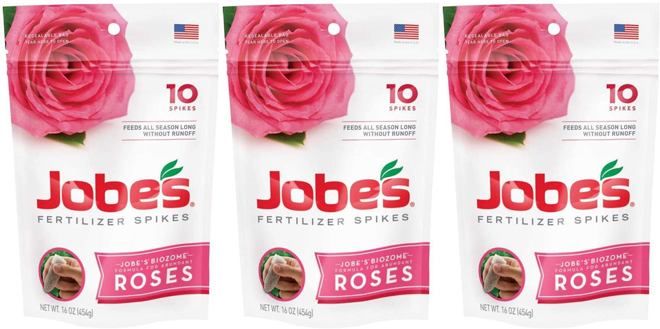 Jobe's Organics Rose Fertilizer Spikes provide slow-release nutrients to rose roots.