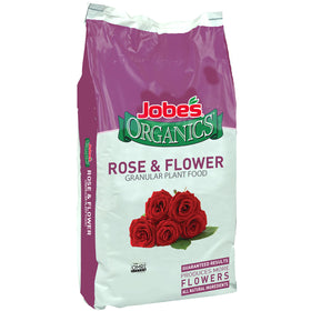 Jobe's Organics Rose Granular Fertilizer bag ready for garden use