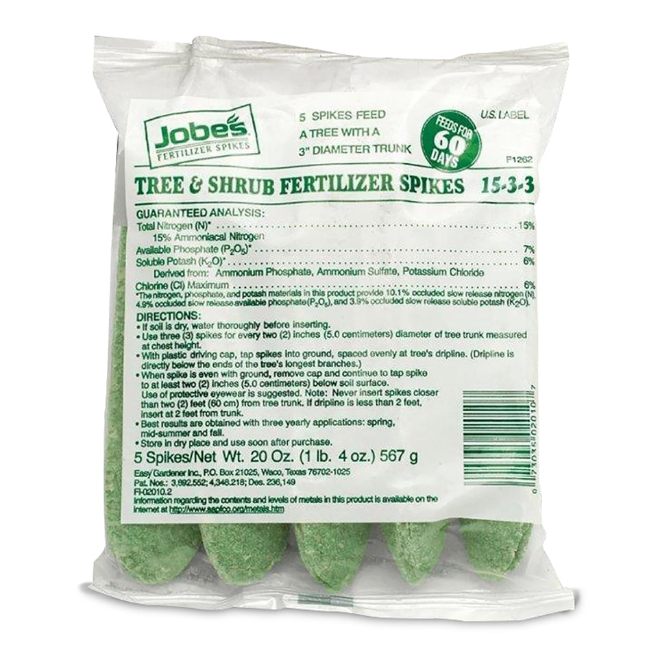 Jobe's Organics Slow Release Spikes positioned at the dripline deliver steady nutrients to active roots.