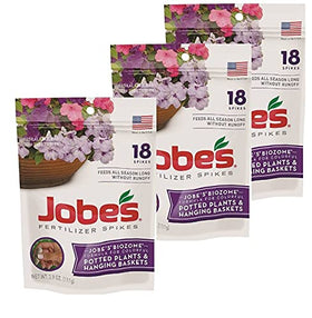 Jobe's Fertilizer Spikes packaging in a waterproof resealable pouch keeps spikes mess-free and ready.