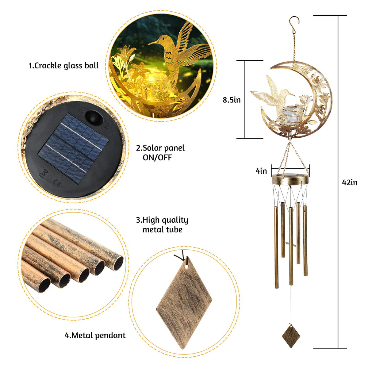 JOBOSI crackle glass ball wind chime adds reflective charm to evenings.