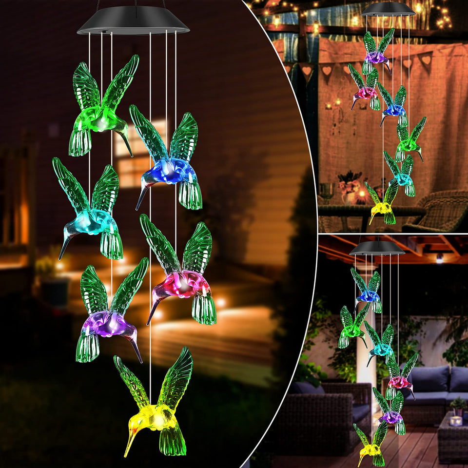 JOBOSI hummingbird wind chime with solar light adds soothing garden ambiance