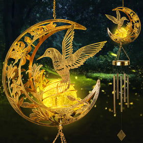 JOBOSI solar moon wind chime lights up at night for cozy outdoor ambiance.