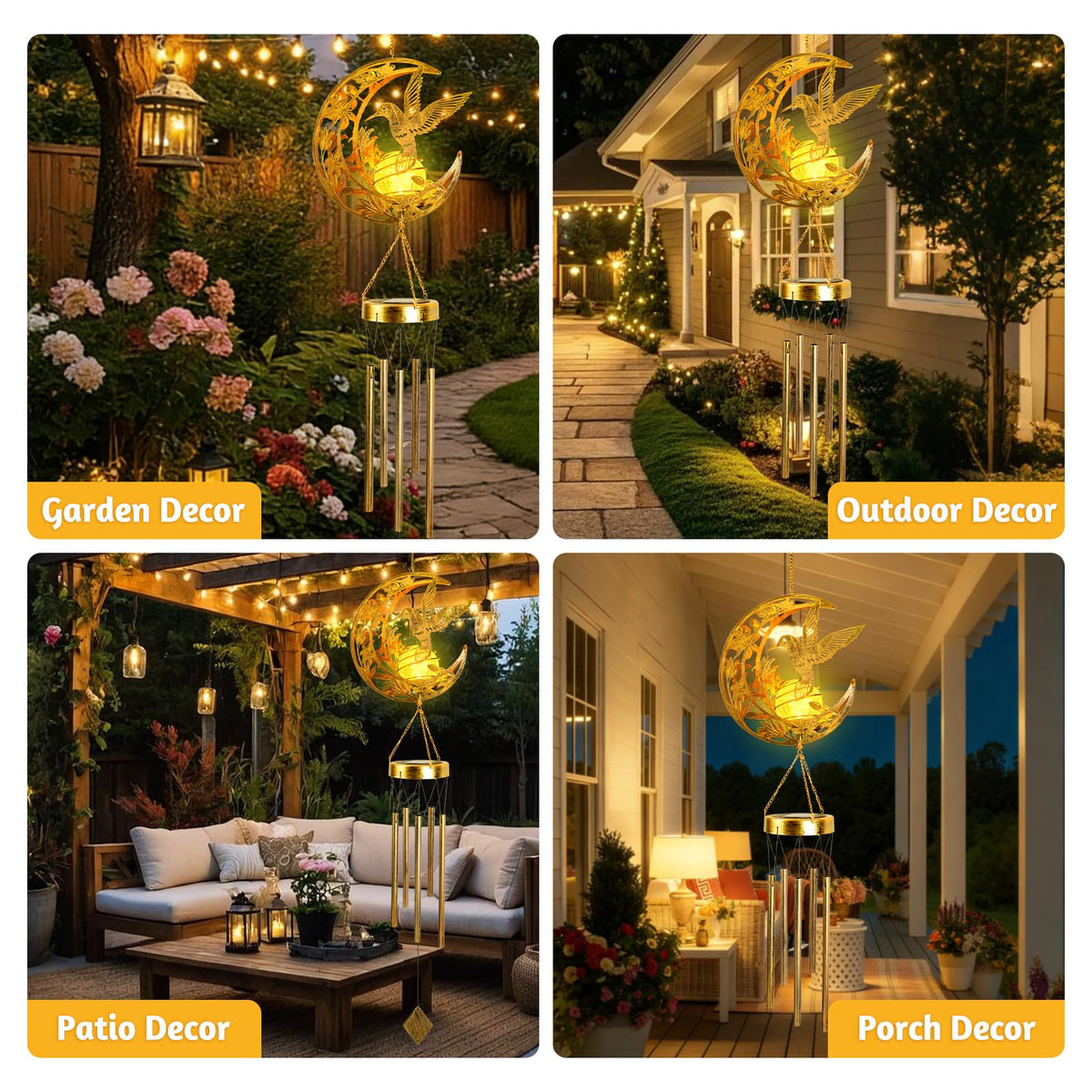 JOBOSI wind chime reflections create a magical garden mood at dusk.