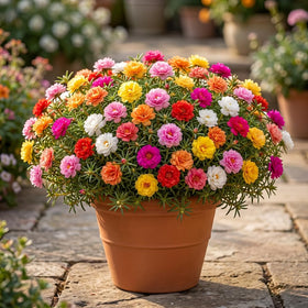 JOCADEW Moss rose double blooms brighten sunny patios.