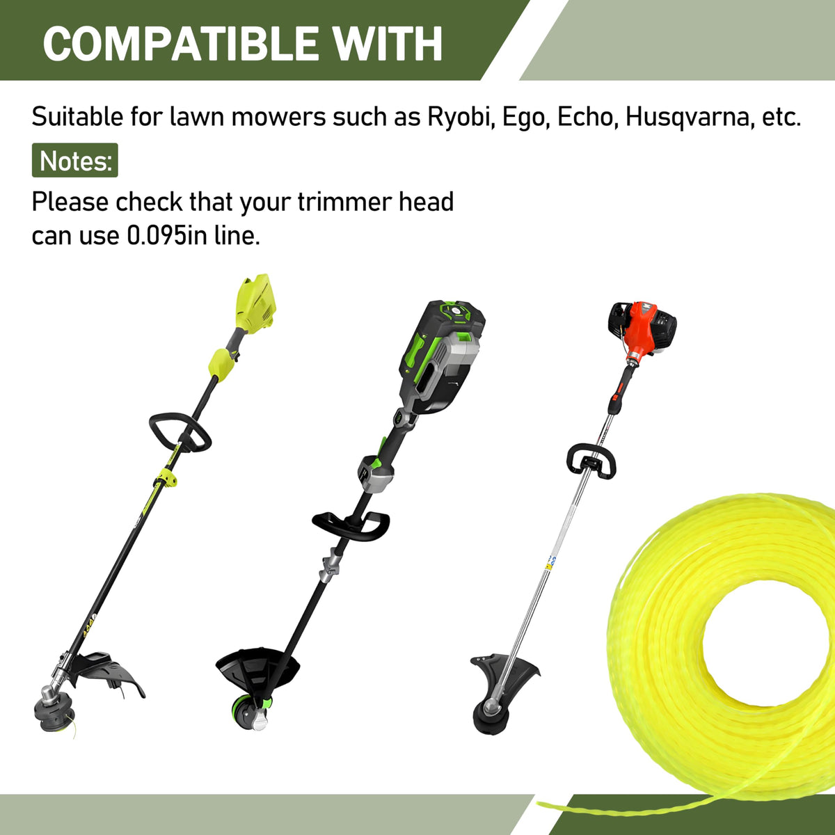 JODDMTTY twisted trimmer line for Greenworks, 0.095 inch, 200 ft spool for clean lawn edges