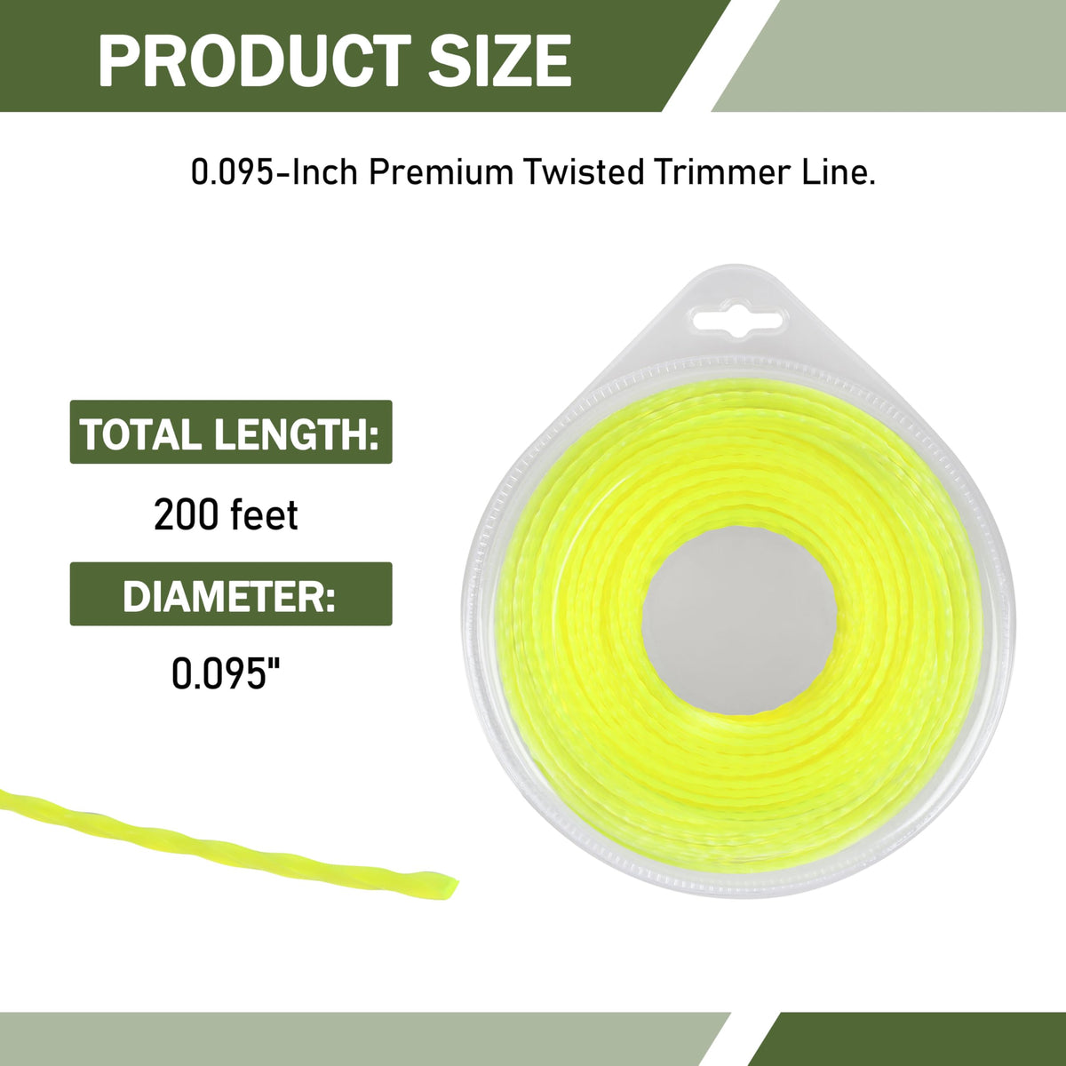 JODDMTTY twisted trimmer line for Huskavarna, 0.095 inch, 200 ft spool for precise edging