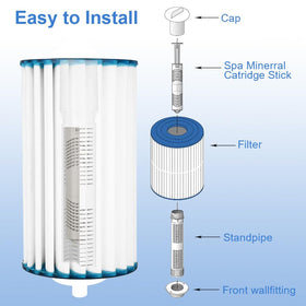 Joepoe cartridge compatible with most spa filters ensures easy setup.