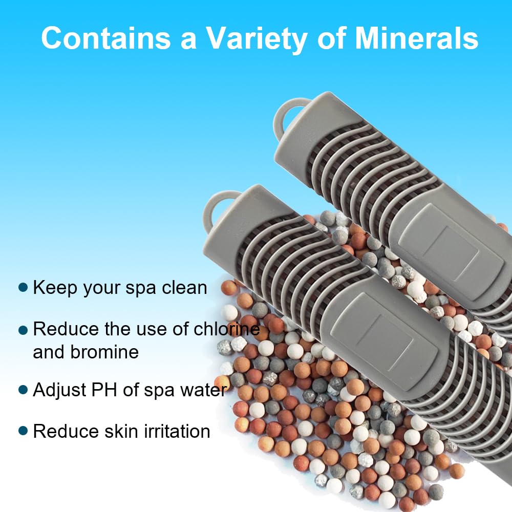 Joepoe spa mineral stick in use inside a hot tub for four-month filtration.