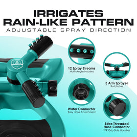 Joeys Garden Sprinkler adjustable spray for distance and angle.
