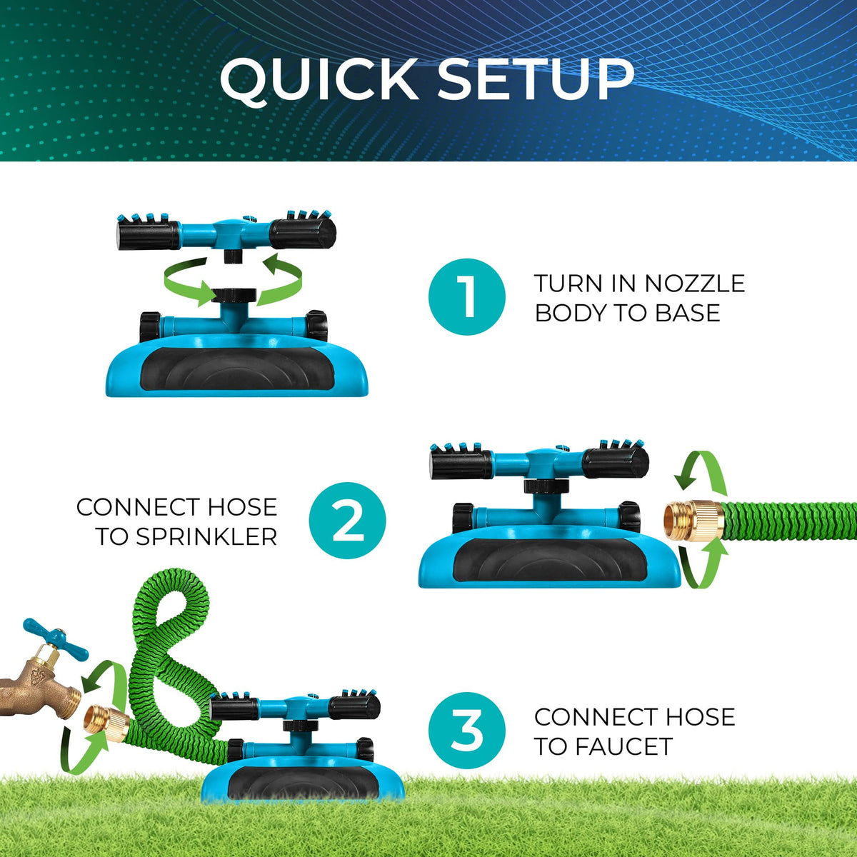 Joeys Garden Sprinkler arms adjustable for customizable spray patterns.