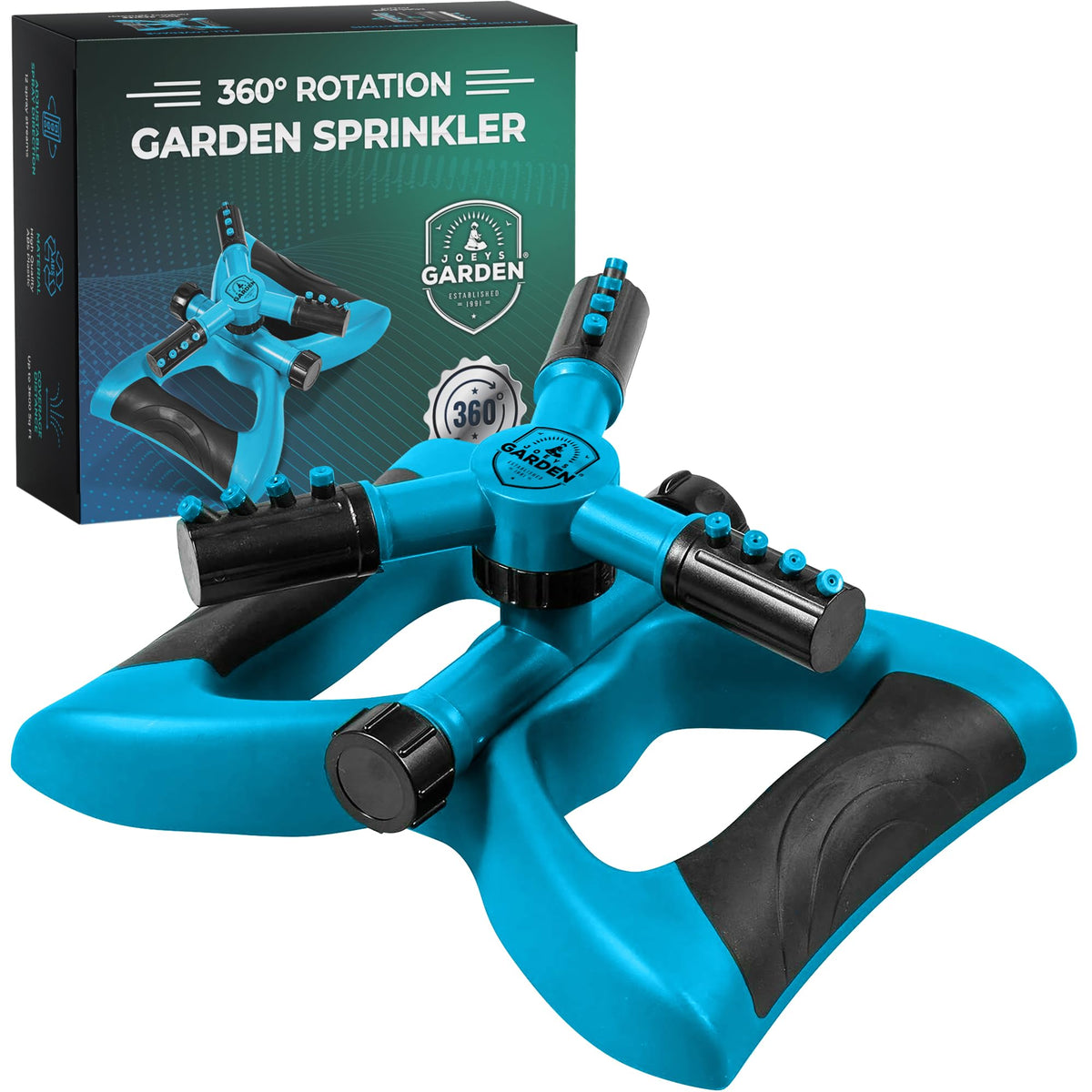 Joeys Garden Sprinkler base ensures stable placement for even watering.