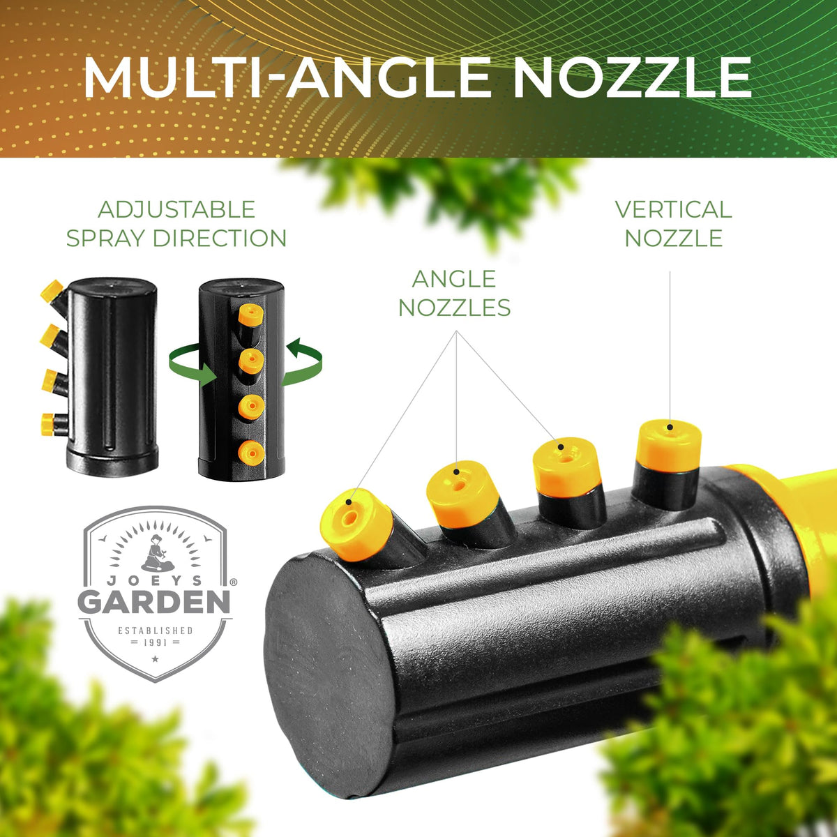 Joeys Garden Sprinkler extension option expands coverage for large lawns.