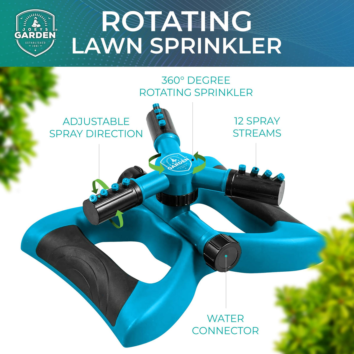 Joeys Garden Sprinkler extension option expands coverage for larger lawns.