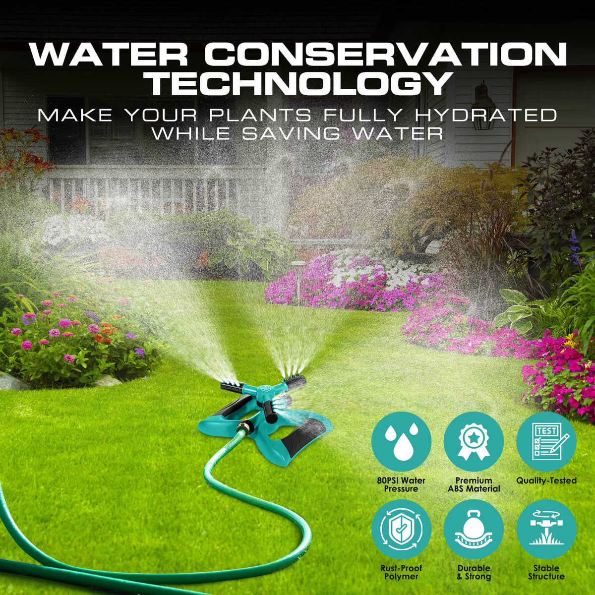 Joeys Garden Sprinkler hose connection for quick setup.