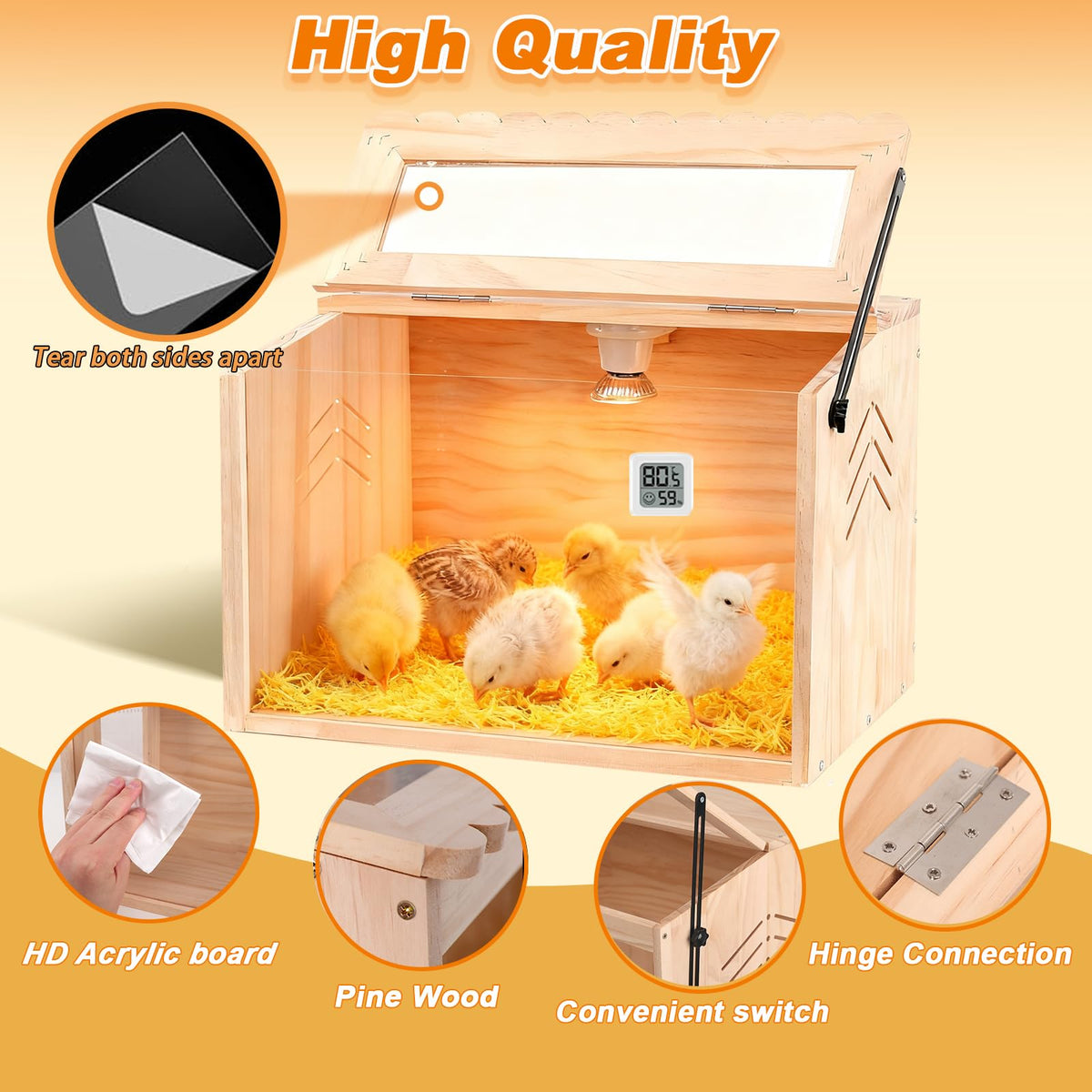 JOGEPEYO chicken brooder box side vents ensuring good air circulation for chicks.