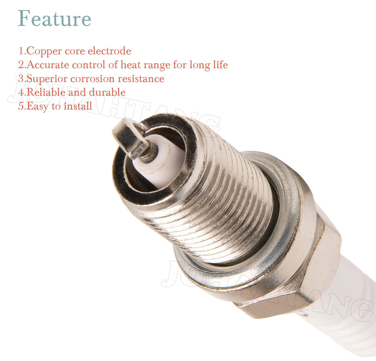 JOHAHTANG RC12YC spark plug terminal-electrode close-up for reliable ignition.