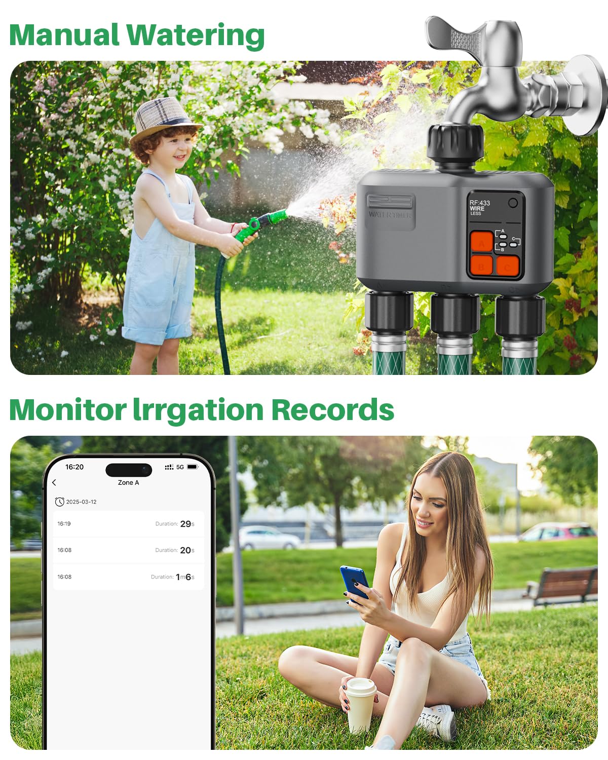 Johgee Alexa and Google Voice control for hands-free garden management.