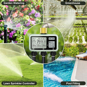 johgee power battery compartment shows alkaline battery setup powering 3-zone irrigation.