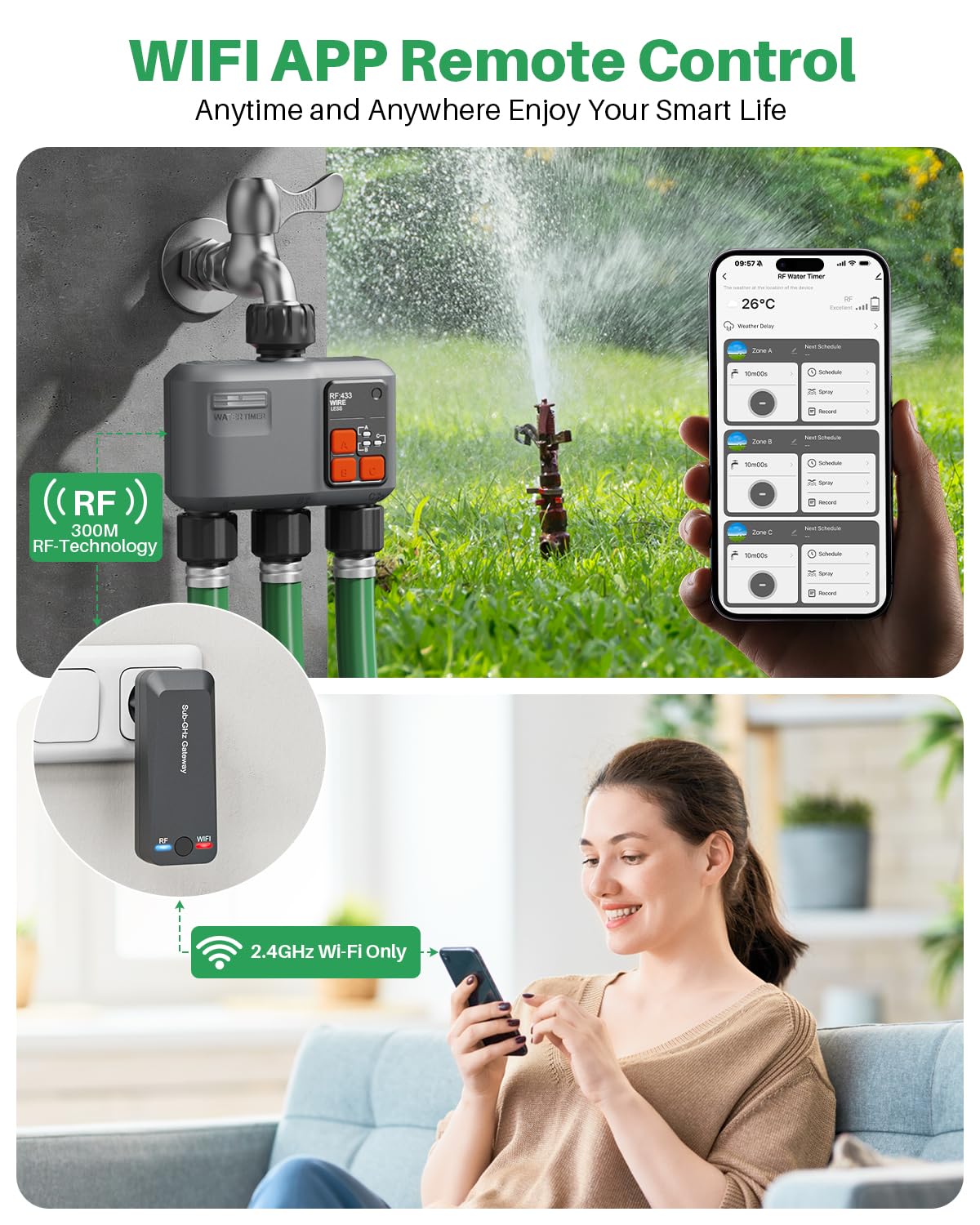 Johgee Smart Life app enables remote control of watering from anywhere.