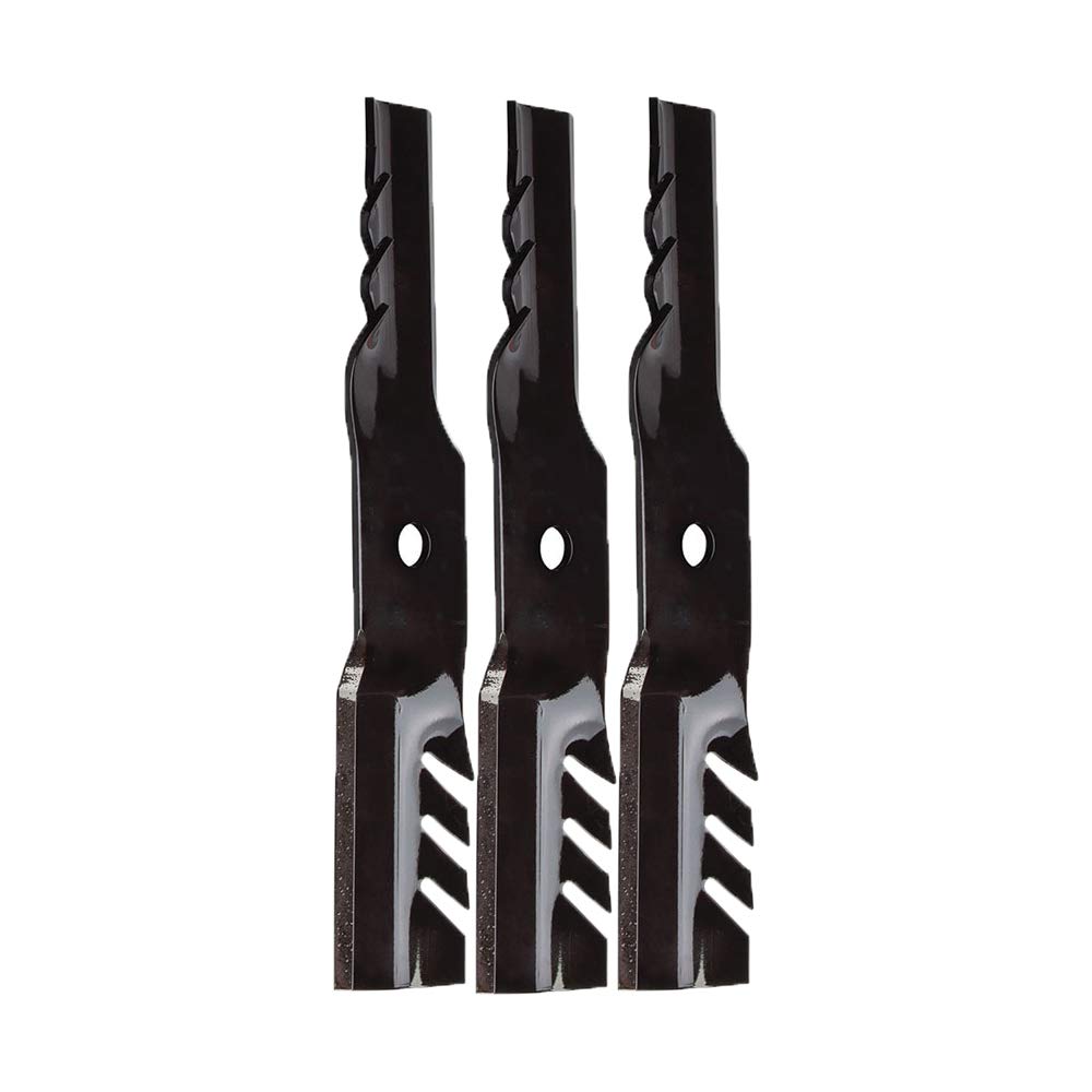 John Deere 596-354 Gator G5 blades pack front view, three high-performance blades for mowing.