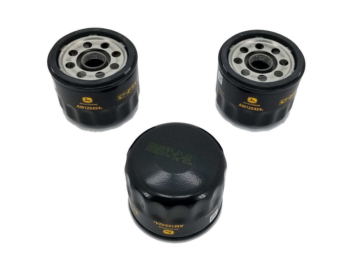 John Deere AM125424 oil filter pack packaging, showing authentic OEM packaging and fit.