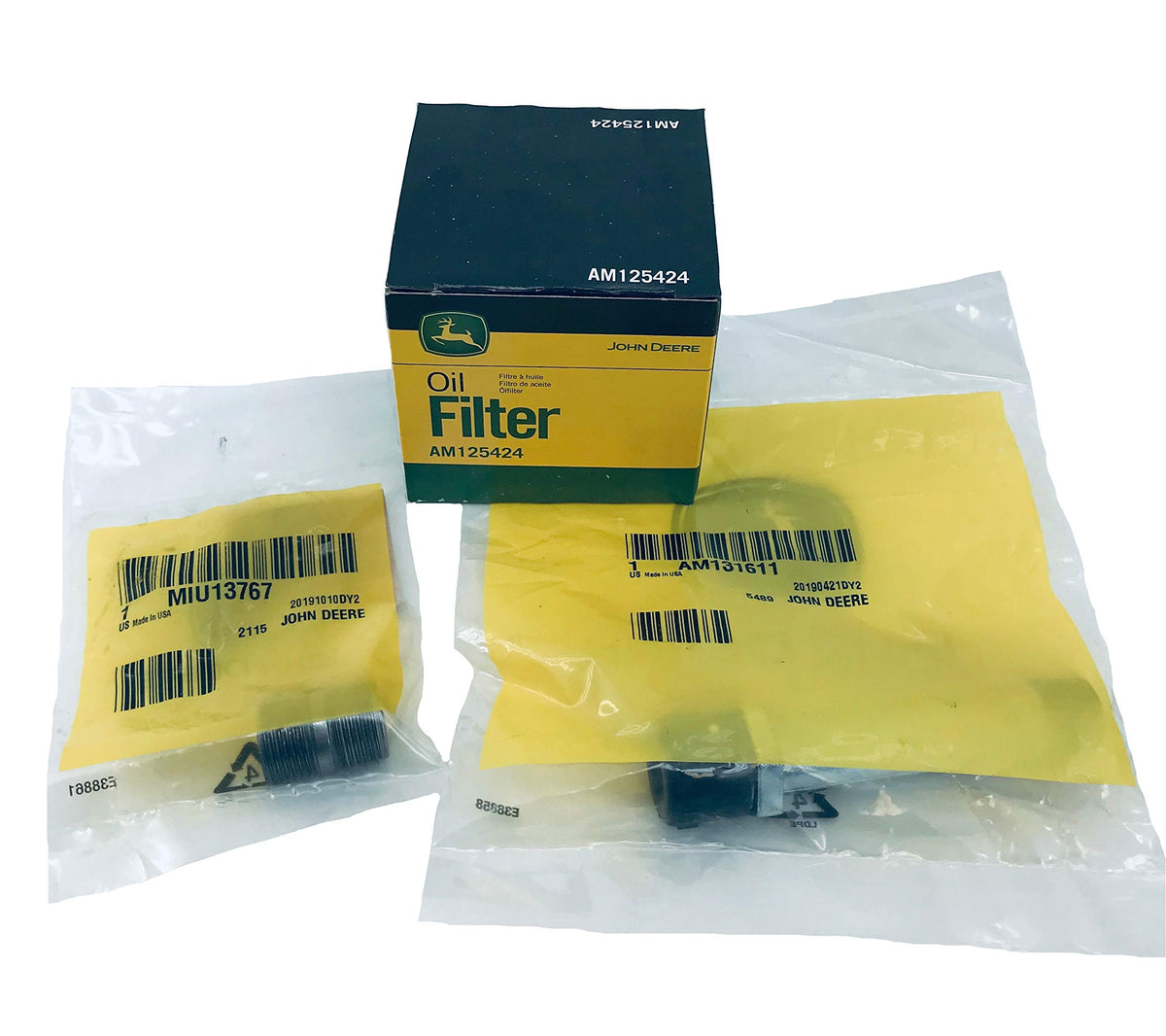 John Deere Easy Change Kit components laid out for quick, hassle free oil changes