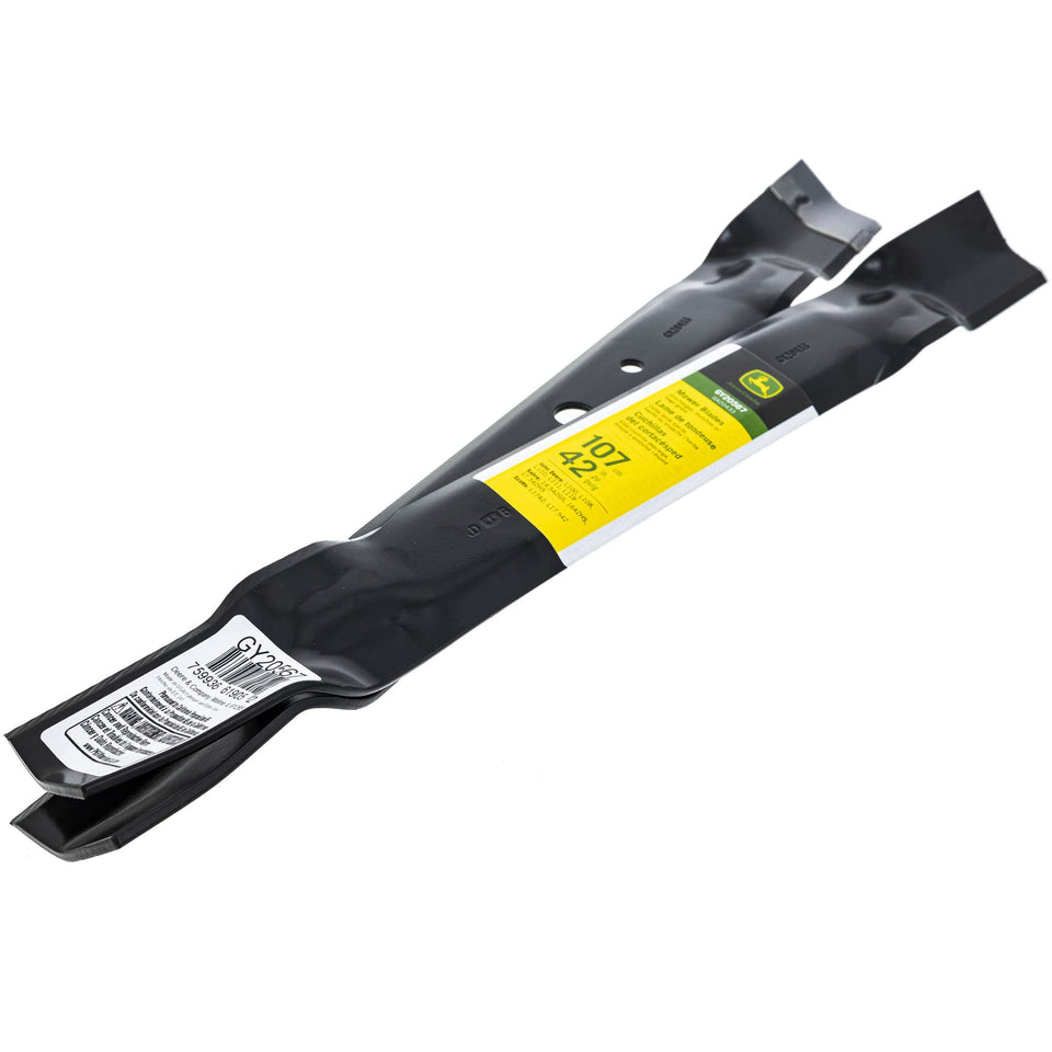 John Deere GY20567 3-in-1 blade kit setup for clean 42-inch deck cuts.