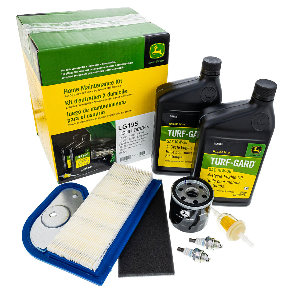 LG195 kit contents for at-home John Deere mower maintenance