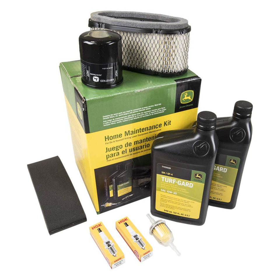 John Deere LG249 OEM kit packaging for DIY mower maintenance.