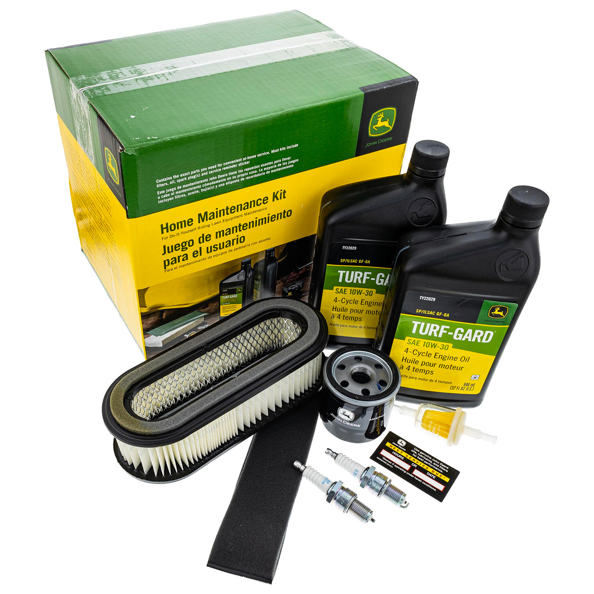 John Deere maintenance kit oil filter for 345 and GX345 mowers.