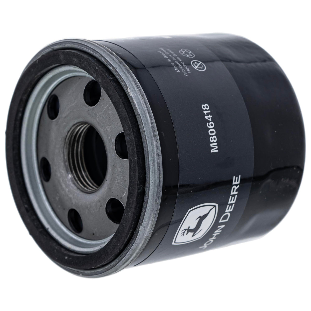 Packaged John Deere M806418 oil filter ready for installation