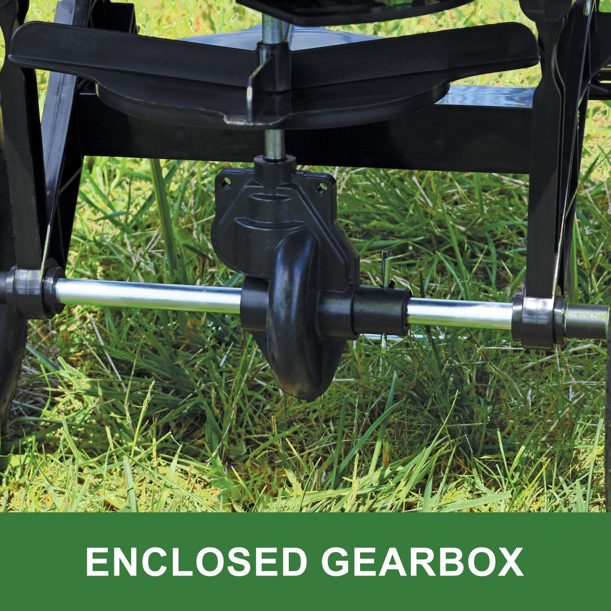 John Deere spreader with cable flow control for precise material distribution.