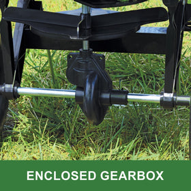 John Deere spreader with cable flow control for precise material distribution.