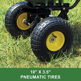 John Deere spreader is pre-assembled for quick setup and use.