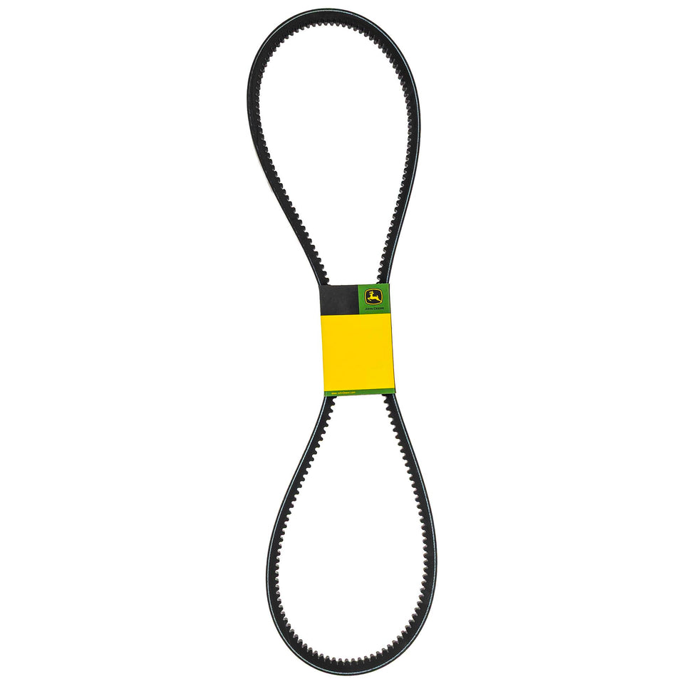 John Deere M154897 v-belt front view, OEM replacement for reliable tractor drive.