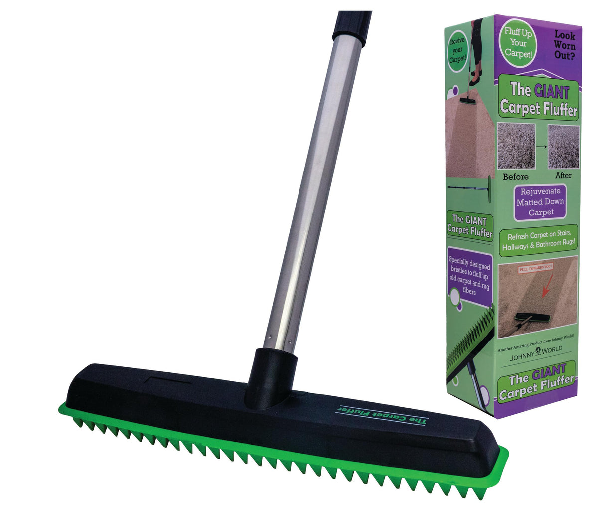 Johnny World Giant Carpet Fluffer 13-inch rake freshens plush rugs quickly