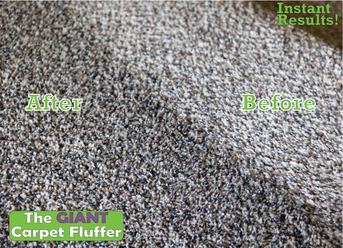 Ergonomic 48-inch handle on Johnny World Giant Carpet Fluffer reduces bending