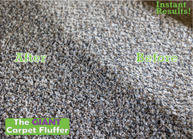 Ergonomic 48-inch handle on Johnny World Giant Carpet Fluffer reduces bending