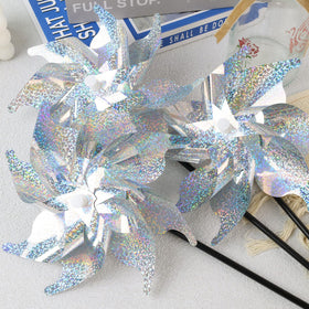 JOHOUSE holographic pinwheels twirl and sparkle, enhancing outdoor ambiance.