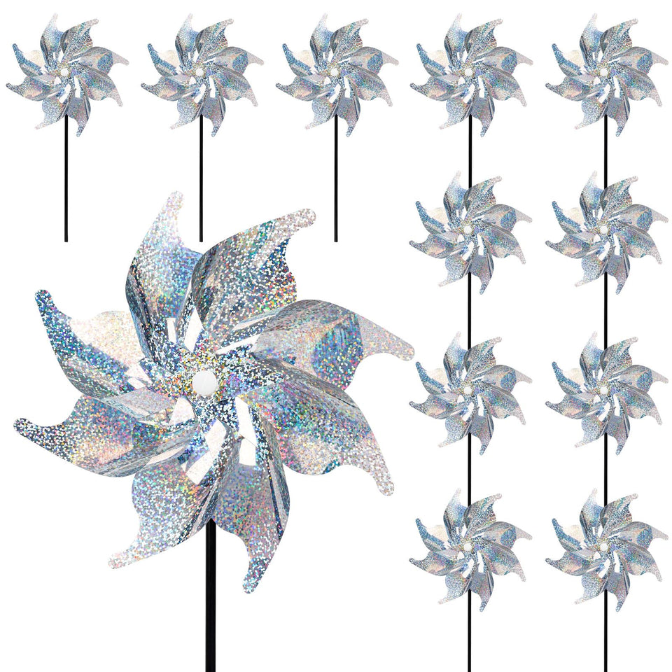 JOHOUSE reflective pinwheels 12-pack in breeze deter birds and add yard color.