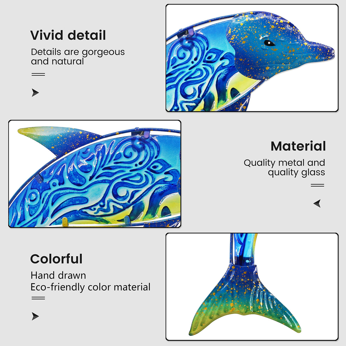 John's Studio dolphin decor with glittering sequins adds sparkling patio atmosphere.