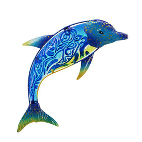 John's Studio dolphin wall decor in outdoor metal fish design for elegant garden accents.