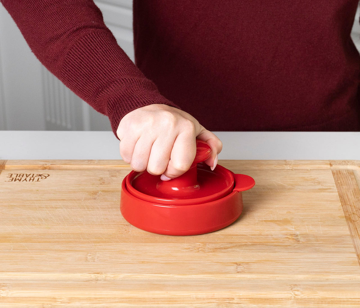 Joie burger press BPA-free and LFGB certified for safe kitchen use.